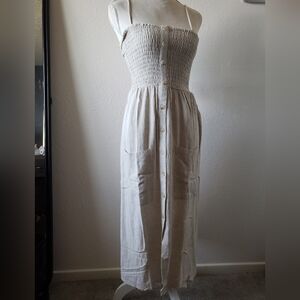 Forever 21 Cream Ruched Midi Sundress